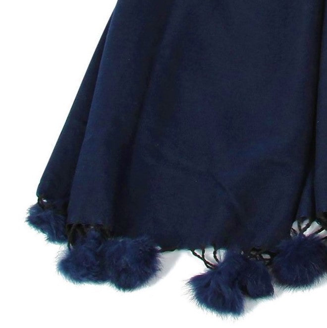 Huivi/saali jossa aito pom pom turkis, 60 cm x 170 cm, laivastonsininen