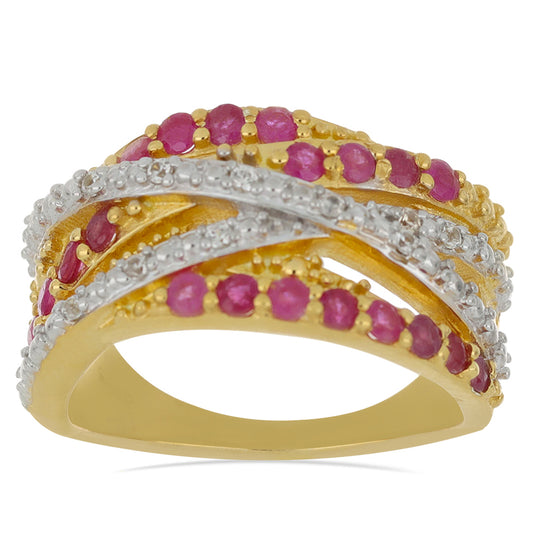 Kullattu hopeaSormus Malagassin Rubiinilla ja Valkoisella Luonnonzirkonialla