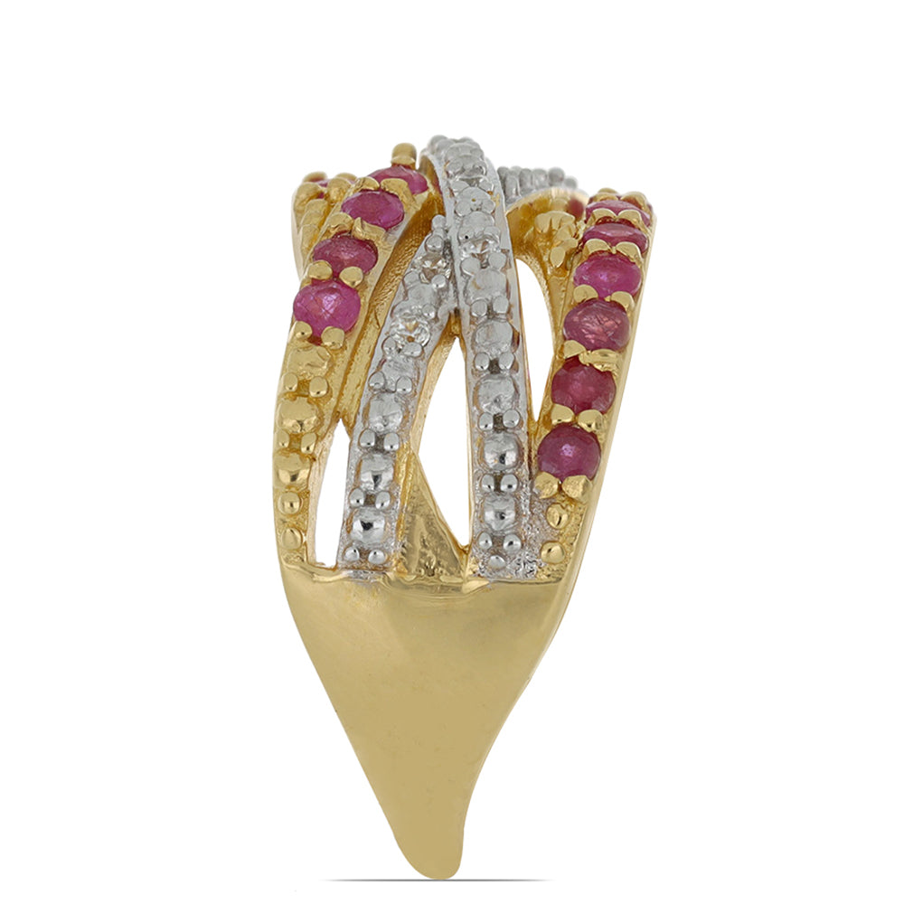 Kullattu hopeaSormus Malagassin Rubiinilla ja Valkoisella Luonnonzirkonialla