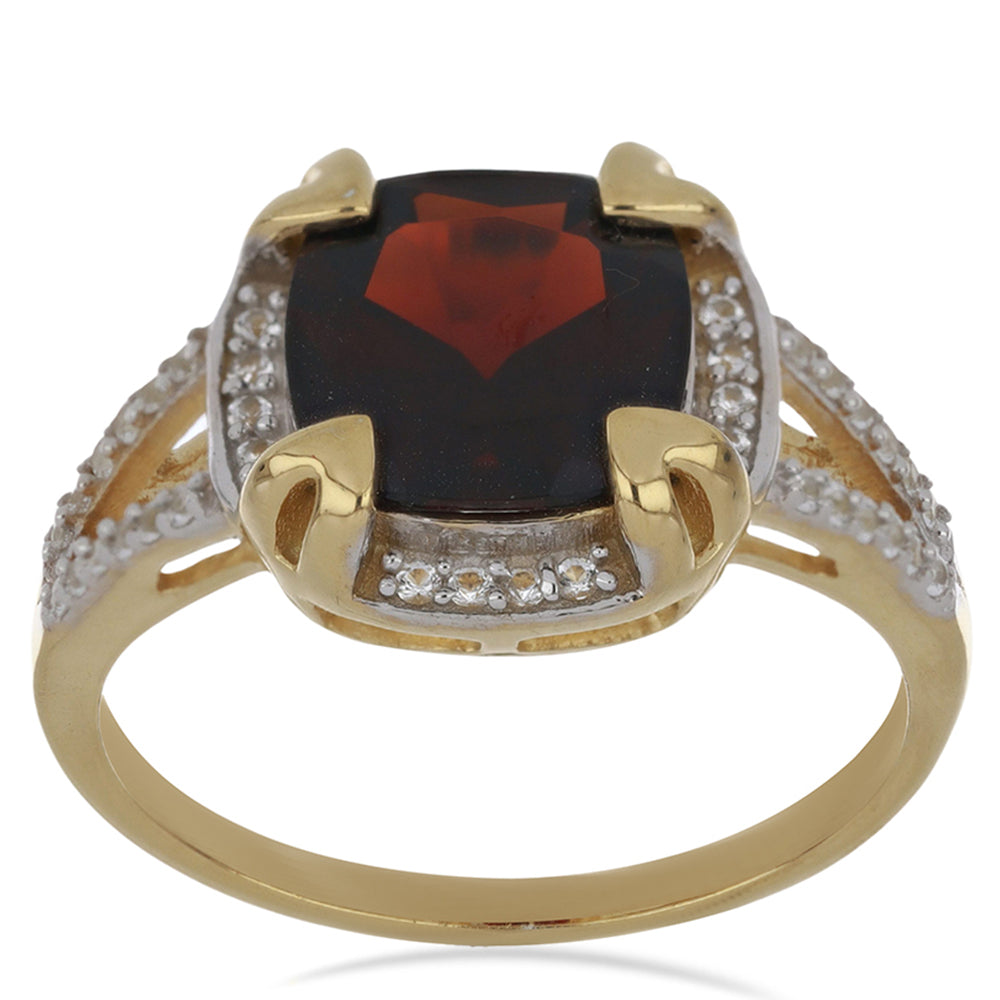 Kullattu hopeaSormus Barton Granaatilla ja Valkoisella Topaasilla