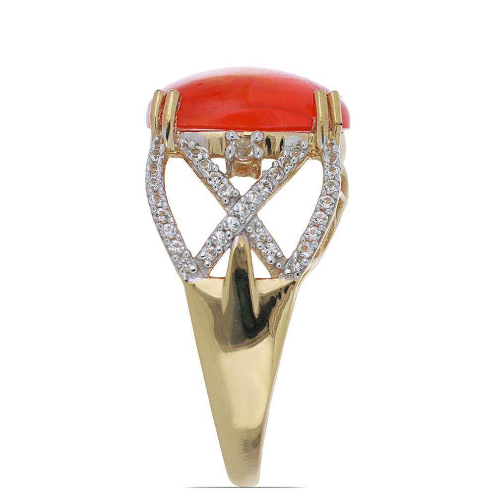 Kullattu hopeaSormus Lega Dembin Oranssilla Opaalilla ja Valkoisella Topaasilla