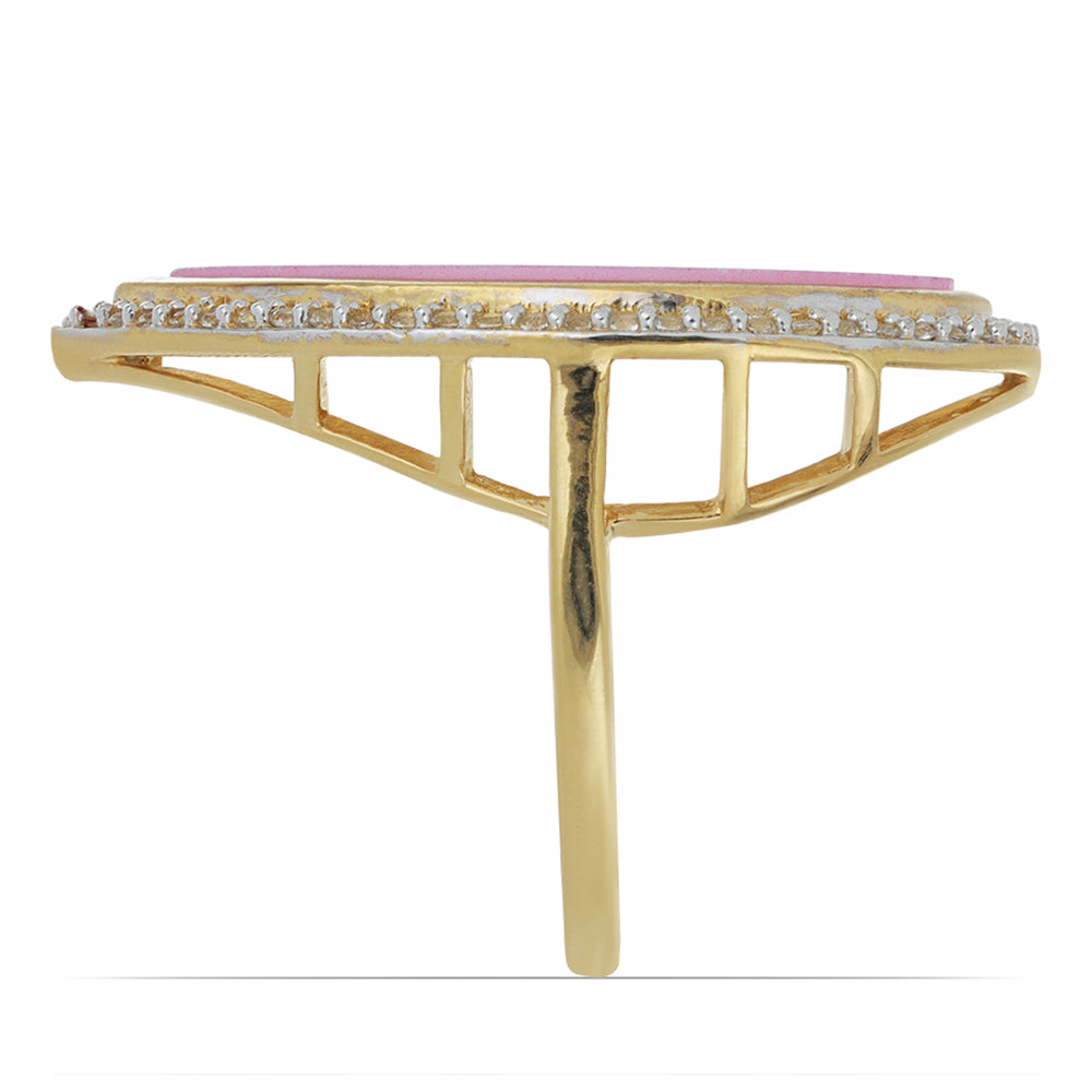 Kullattu hopeaSormus Vaaleanpunaisella Helmiäisellä ja Valkoisella Topaasilla