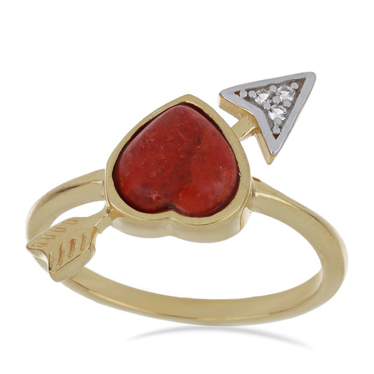 Kullattu hopeaSormus Punaisella Sienikorallilla ja Valkoisella Topaasilla