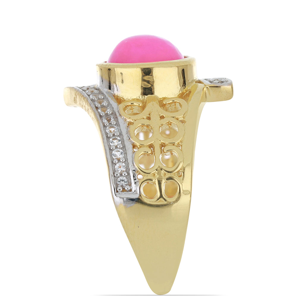 Kullattu hopeaSormus Lega Dembin Vaaleanpunaisella Etiopian Opaalilla ja Valkoisella Topaasilla