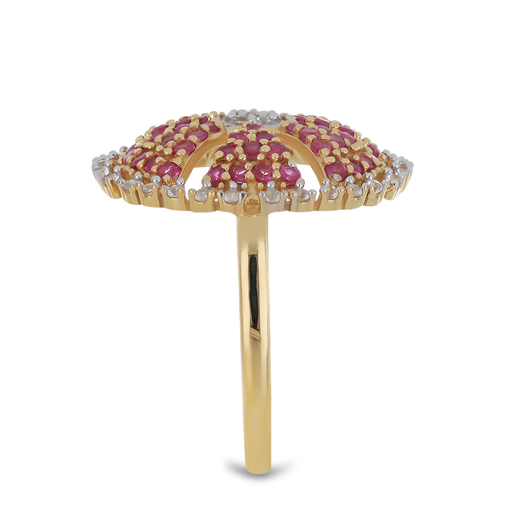 Kullattu hopeaSormus Malagassin Rubiinilla ja Valkoisella Topaasilla