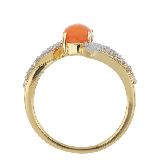 Kullattu hopeaSormus Lega Dembin Oranssilla Opaalilla ja Valkoisella Topaasilla