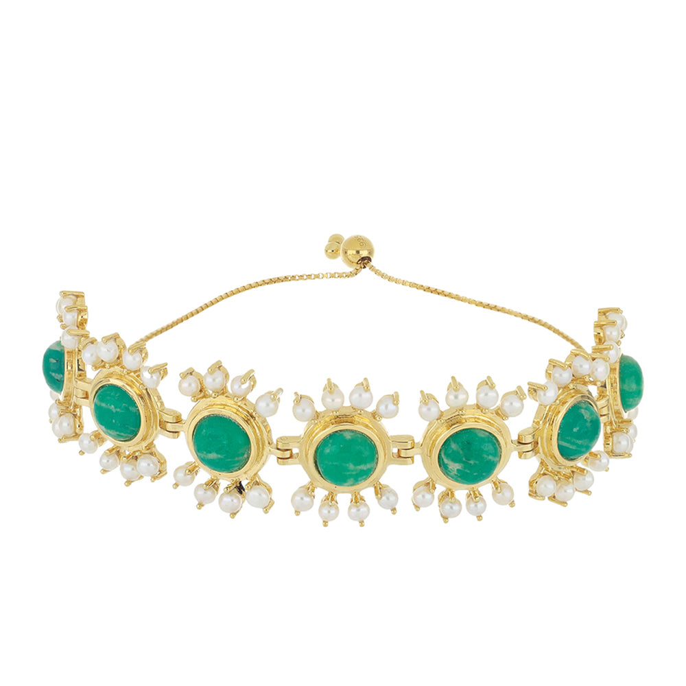 Kullattu hopeaRannekoru Amatsoniitillä ja Makeanveden Valkoisella Helmellä