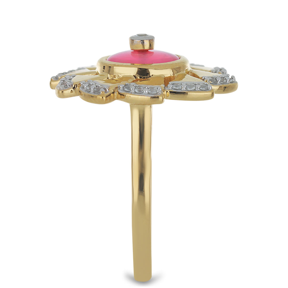 Kullattu hopeaSormus Lega Dembin Vaaleanpunaisella Opaalilla ja Valkoisella Topaasilla