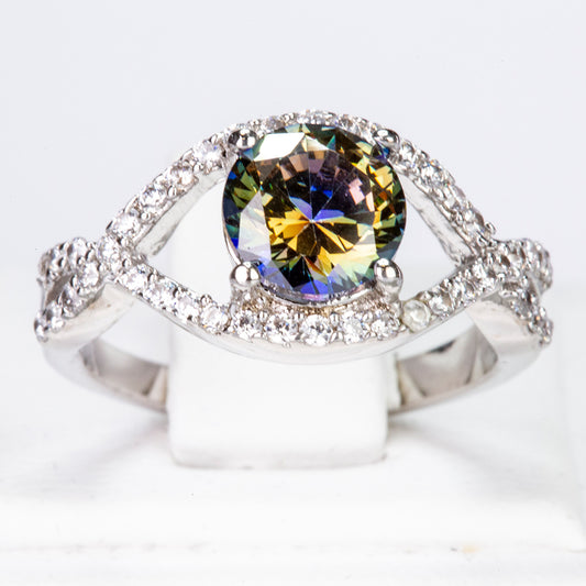 Kullattu Terässormus Vihreällä Emporia® Kristallilla ja Valkoisella Emporia® Kristallilla