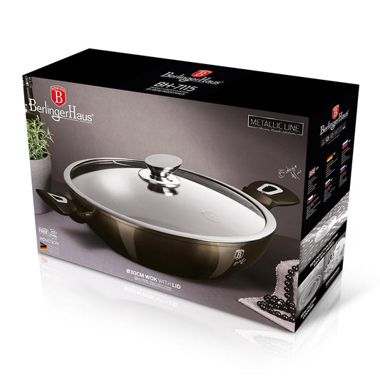 Berlinger Haus Metallic Line Shiny Black Edition Wok, jossa kansi, 30 cm