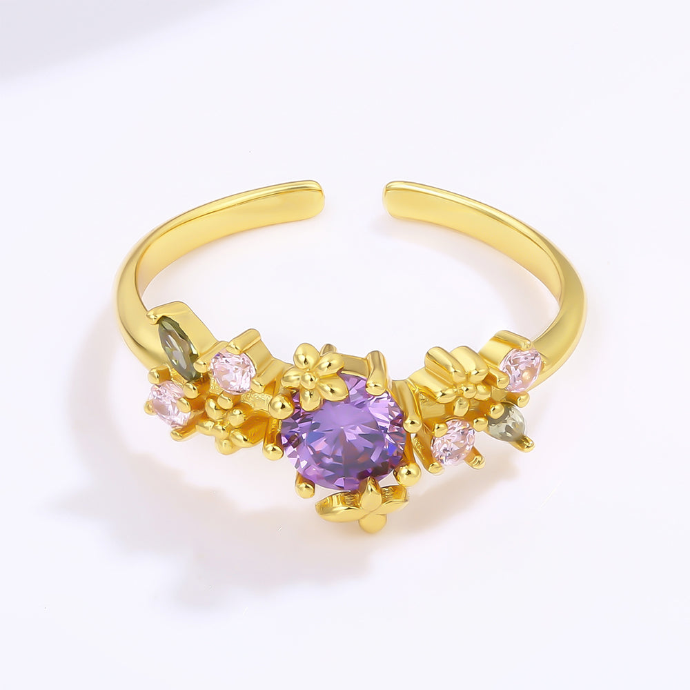 Kullattu TeräsSormus Violetilla Emporia® Kristallilla ja Vaaleanpunaisella Emporia® Kristallilla 1 