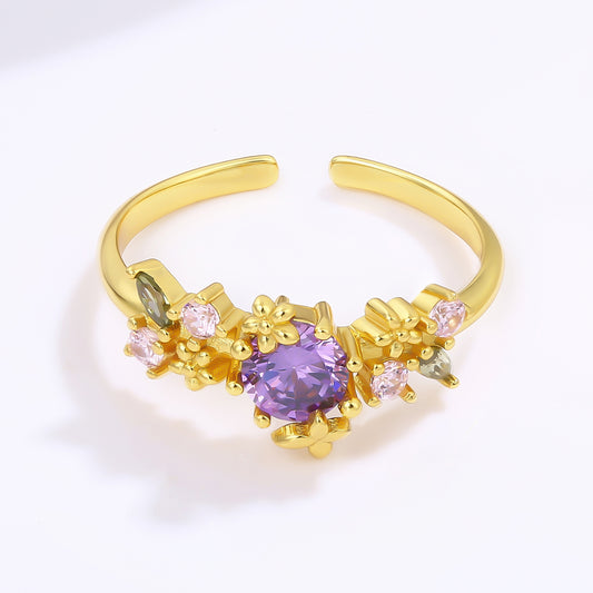 Kullattu TeräsSormus Violetilla Emporia® Kristallilla ja Vaaleanpunaisella Emporia® Kristallilla