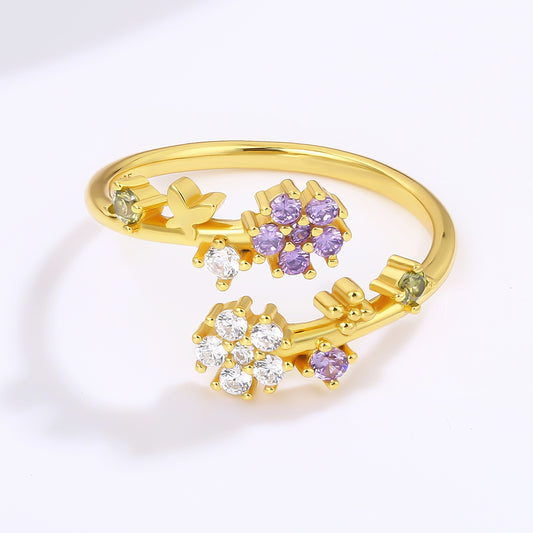 Kullattu TeräsSormus Valkoisella Emporia® Kristallilla ja Violetilla Emporia® Kristallilla