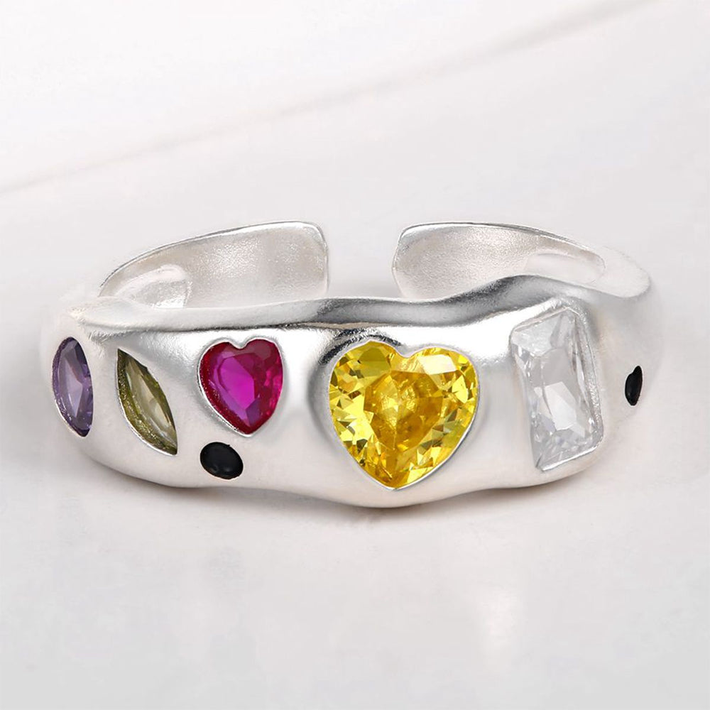 Kullattu TeräsSormus Punaisella Emporia® Kristallilla ja Keltaisella Emporia® Kristallilla