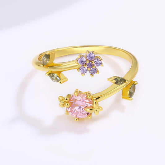 Kullattu TeräsSormus Vaaleanpunaisella Emporia® Kristallilla ja Violetilla Emporia® Kristallilla