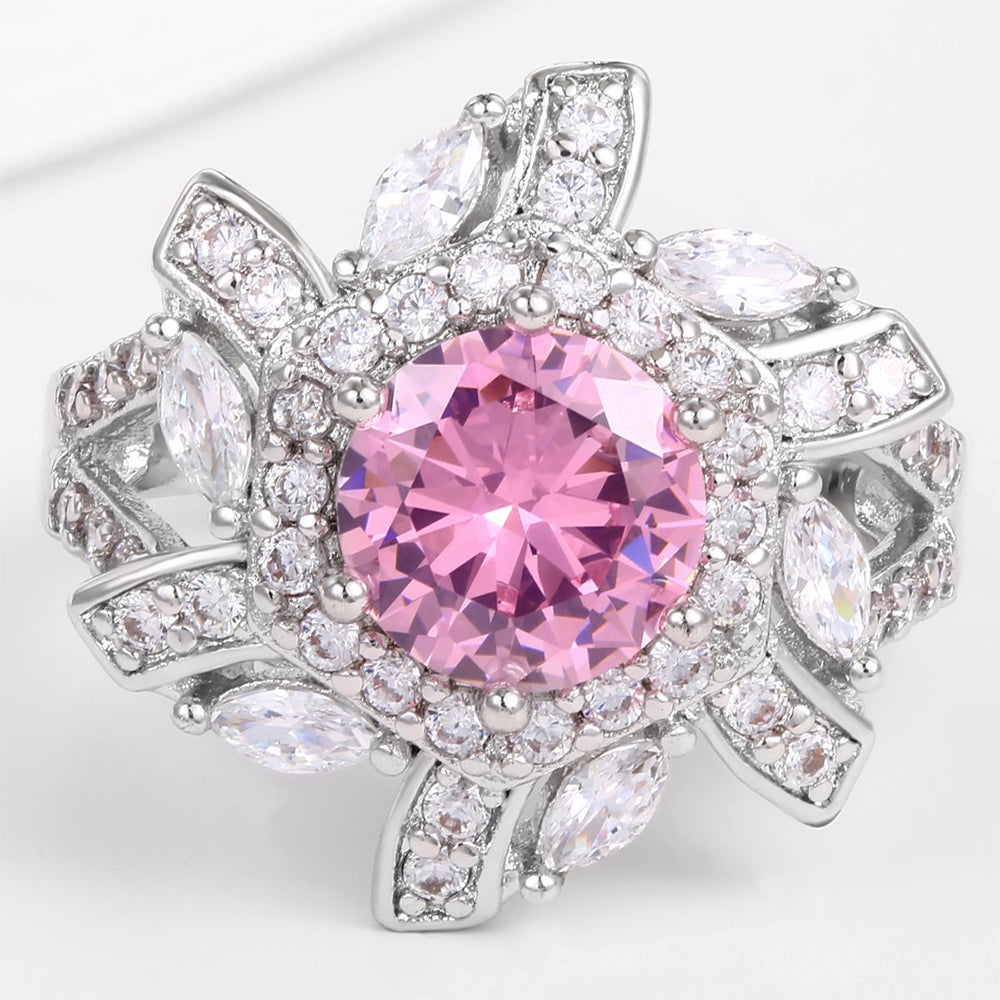 Kullattu TeräsSormus Vaaleanpunaisella Emporia® Kristallilla ja Valkoisella Emporia® Kristallilla 1 