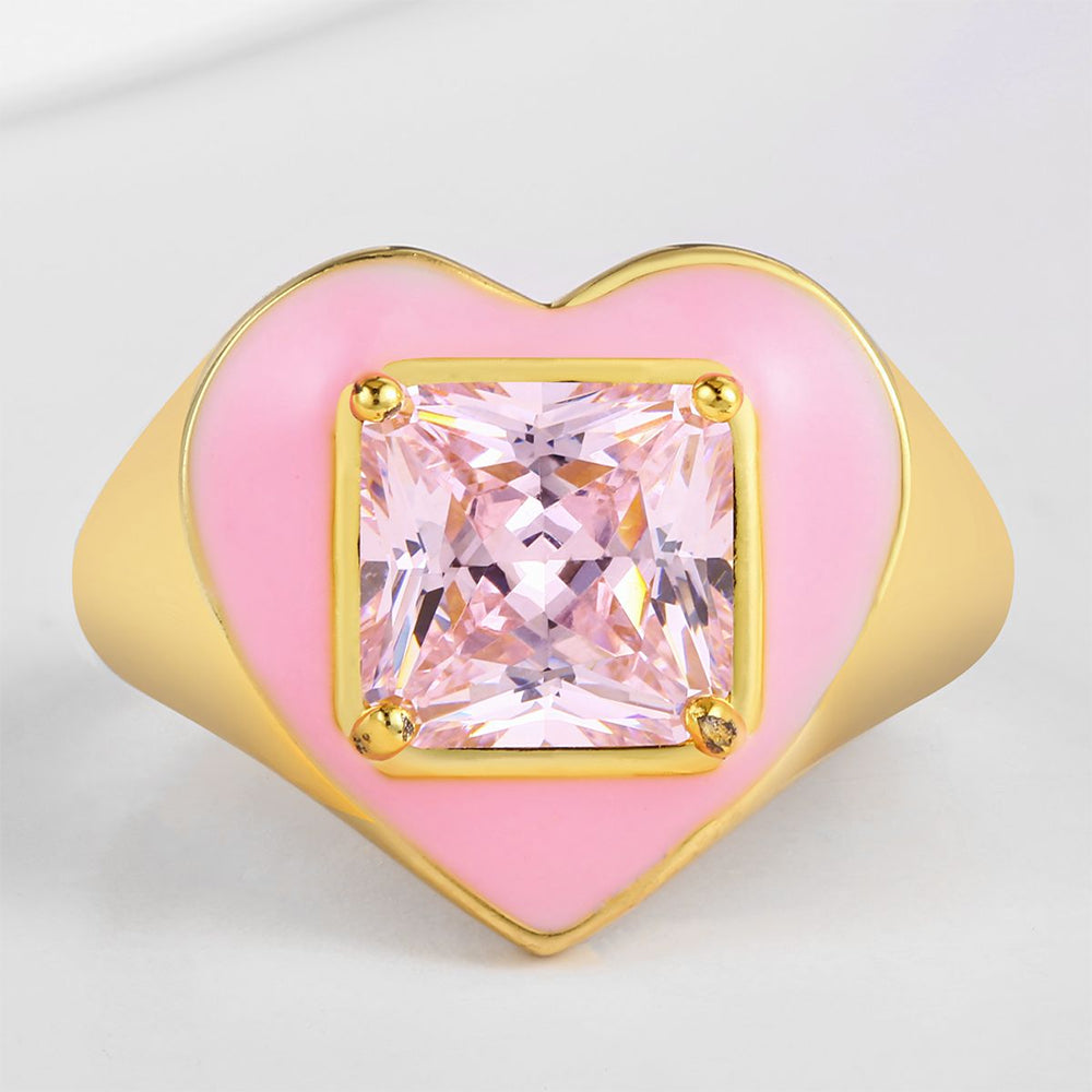 Kullattu TeräsSormus Vaaleanpunaisella Emporia® Kristallilla ja Emaloidulla