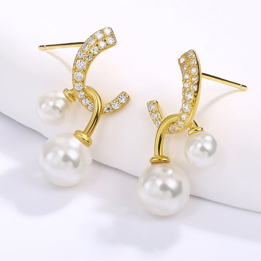 Kullattu TeräsKorvakorut Valkoisella Emporia® Kristallilla ja Emaloidulla