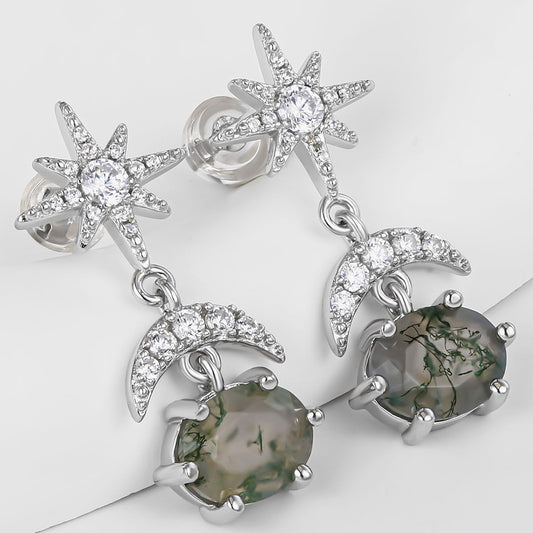 Kullattu TeräsKorvakorut Vihreällä Emporia® Kristallilla ja Valkoisella Emporia® Kristallilla