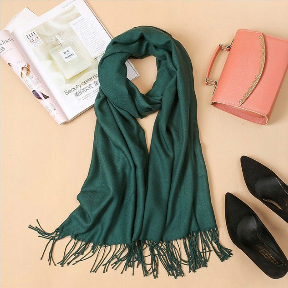 Elegantti "cashmere" tunne huivi metsänvihreä 2 