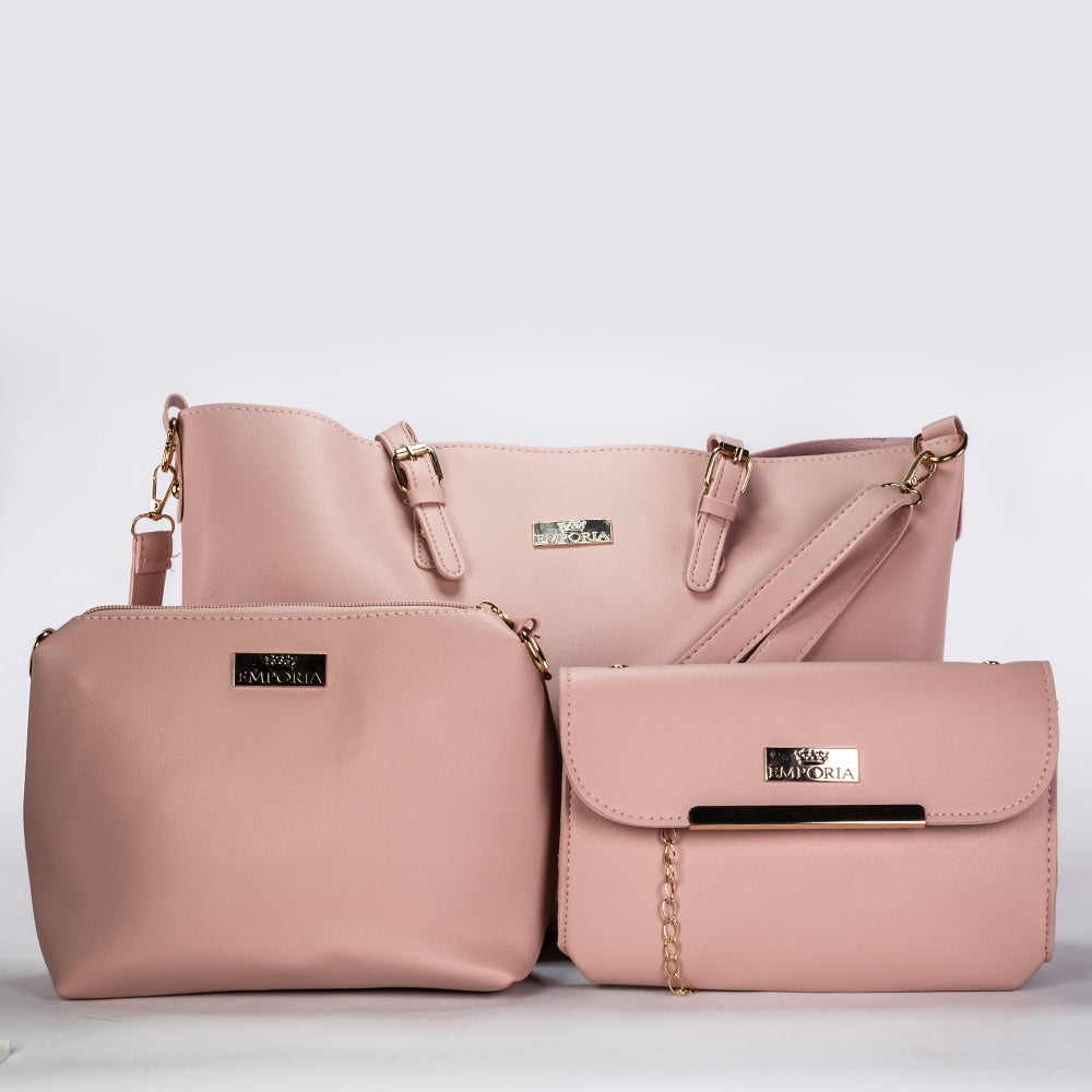 Emporia 2025 kevätmallisto - ”Cherry Blossom”, 3-osainen laukkusetti; pinkki 2 