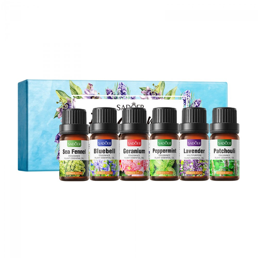 SADOER Fragrance Essential Oil Set 6pcs (Lavender, Mint, Sea Fennel, Geranium, Bluebell, Patchouli) 6*10ml 1 