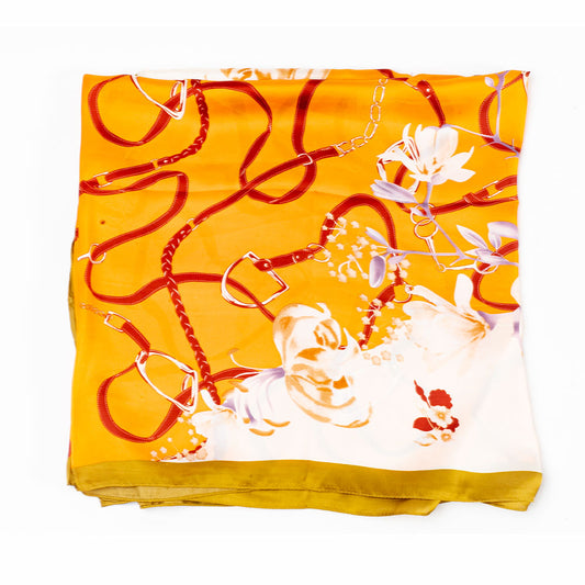 Floral Embrace -huivi, 85 x 180 cm, oranssi, 100% vegaaninen silkki