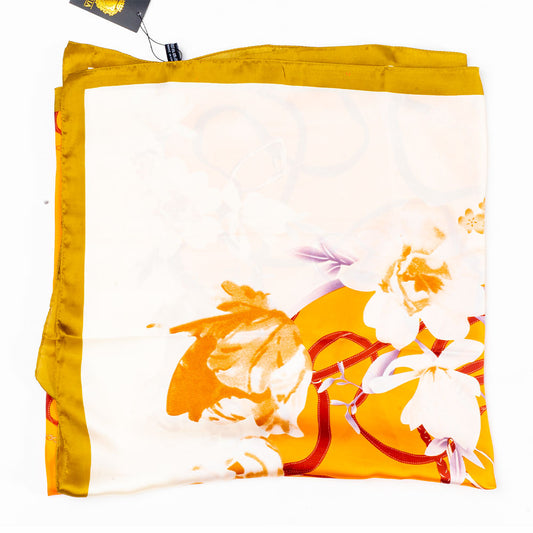 Floral Embrace -huivi, 85 x 180 cm, oranssi, 100% vegaaninen silkki