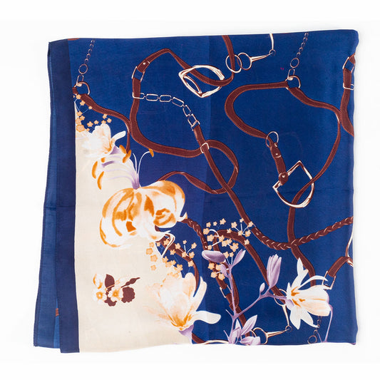 Floral Embrace -huivi, 85 x 180 cm, sininen, 100% vegaaninen silkki
