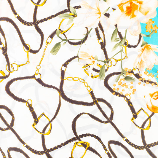 Floral Embrace -huivi, 85 x 180 cm, vaaleansininen, 100% vegaaninen silkki