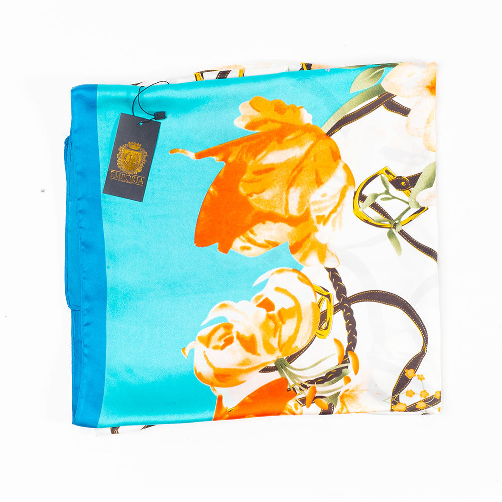 Floral Embrace -huivi, 85 x 180 cm, vaaleansininen, 100% vegaaninen silkki 3 