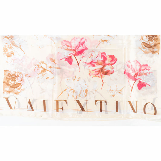 Blooms & Letters -huivi, 85 x 180 cm, valkoinen, 100% vegaaninen silkki