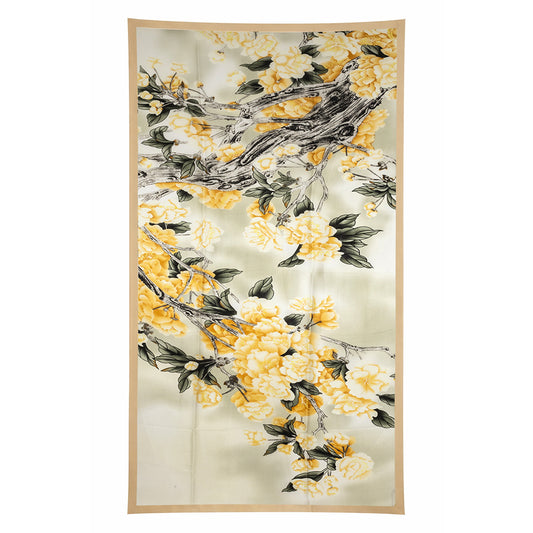 Kukkashuivi, keltainen, 85 cm x 180 cm, 100 % vegaanista silkkiä