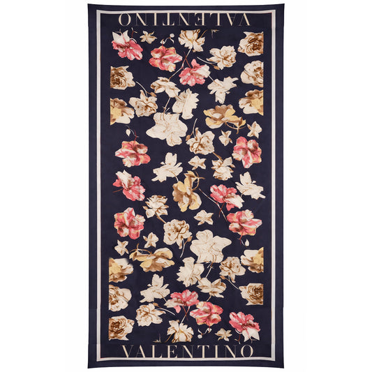 Bloom & Letters -huivi, sininen, 85 cm x 180 cm, 100 % vegaanista silkkiä
