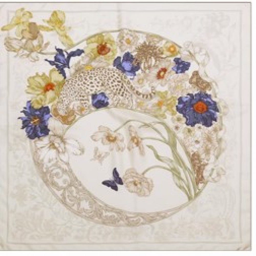 Secret Garden Scarf, Ivory, 90 cm x 90 cm, 100% Silk 1 