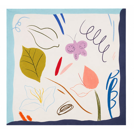 Playful Bloom -silkkihuivi, turkoosi, 90 x 90 cm