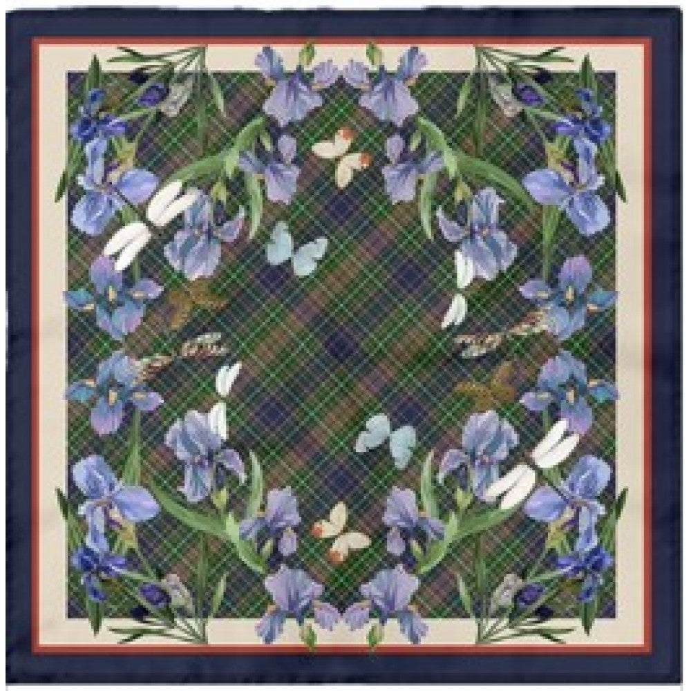Iris Meadow Scarf, Forest Green, 90 cm x 90 cm, 100% Silk 1 
