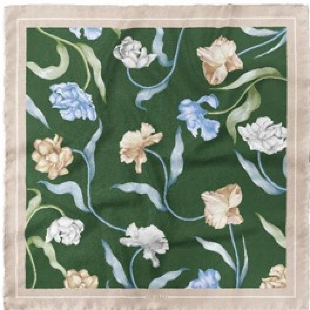 Emerald Flowers Scarf, Emerald Green, 90 cm x 90 cm, 100% Silk