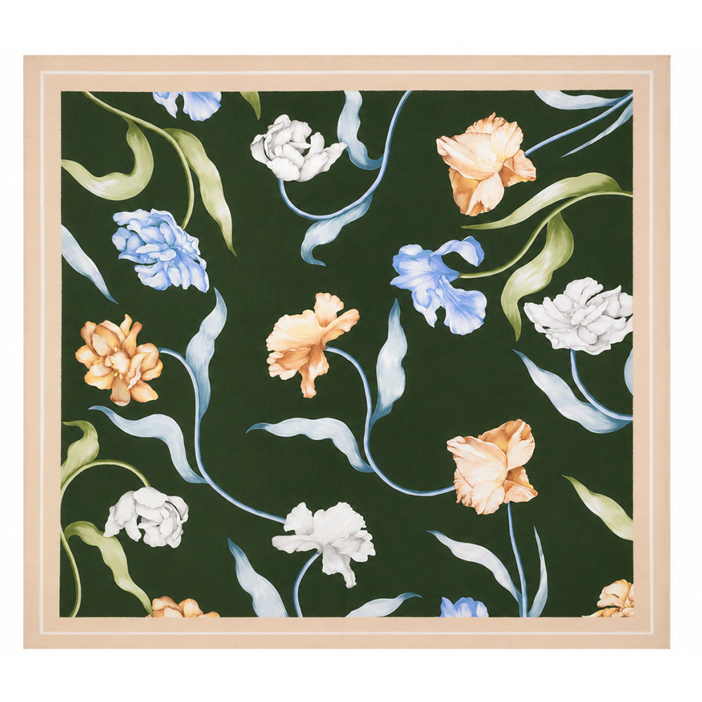 Emerald Flowers -silkkihuivi, smaragdinvihreä, 90 x 90 cm 2 