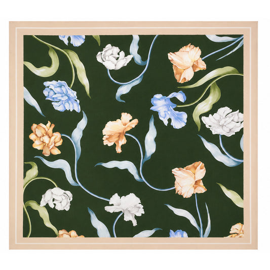 Emerald Flowers -silkkihuivi, smaragdinvihreä, 90 x 90 cm