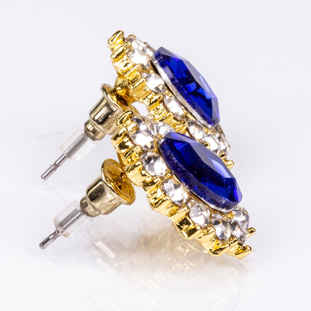 Kullattu TeräsSetti Sinisellä Emporia® Kristallilla ja Valkoisella Emporia® Kristallilla ( Kaulakoru+Korvakorut ) 2 