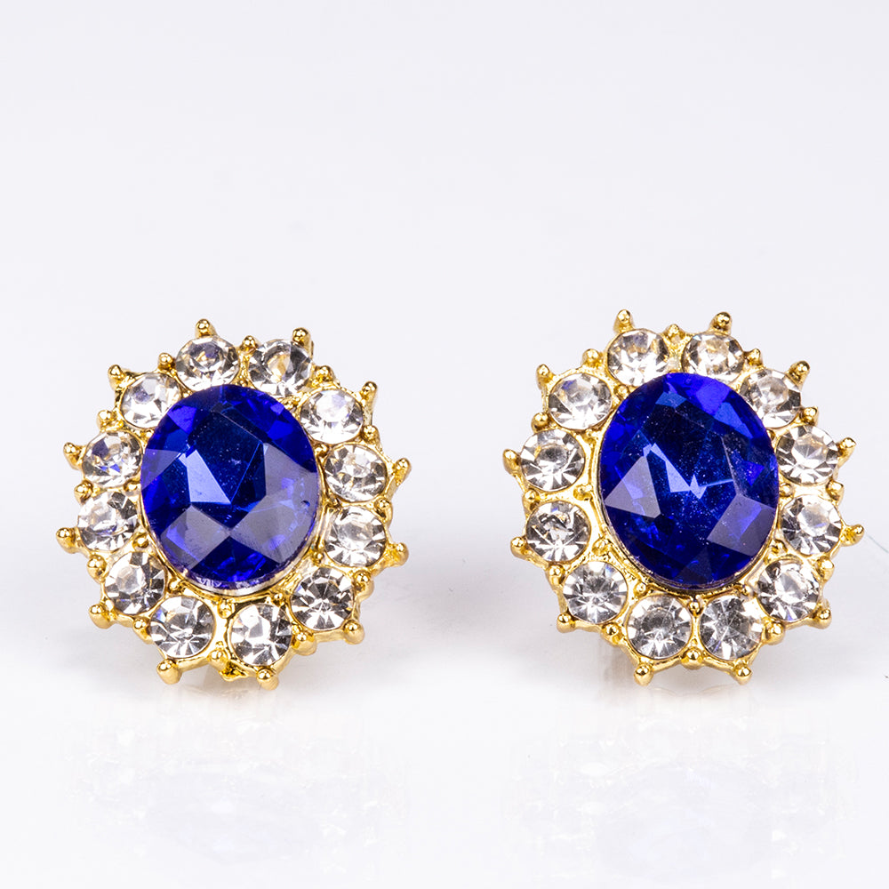 Kullattu TeräsSetti Sinisellä Emporia® Kristallilla ja Valkoisella Emporia® Kristallilla ( Kaulakoru+Korvakorut ) 3 