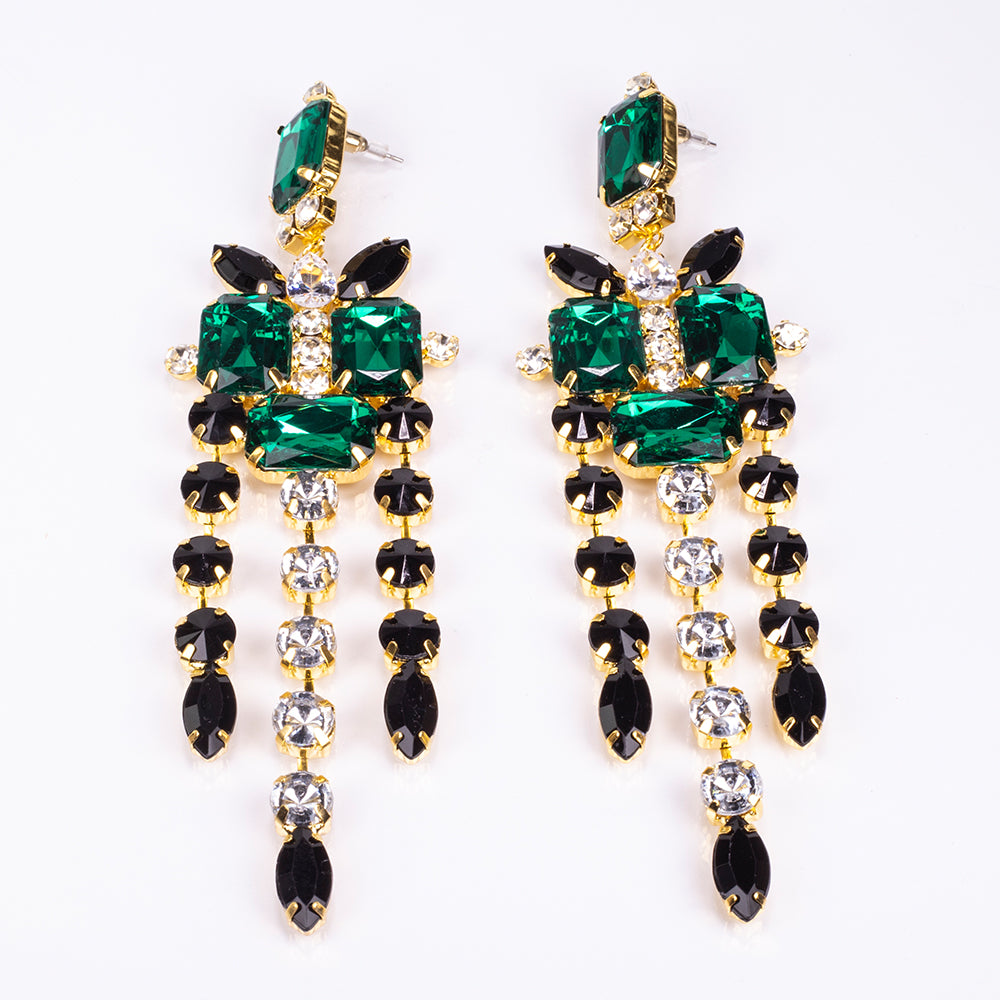 Kullattu TeräsSetti Vihreällä Emporia® Kristallilla ja Valkoisella Emporia® Kristallilla ( Kaulakoru+Korvakorut ) 2 