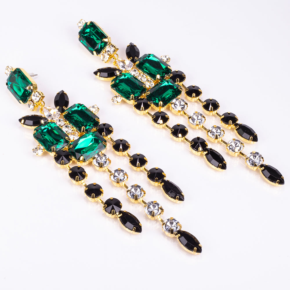 Kullattu TeräsSetti Vihreällä Emporia® Kristallilla ja Valkoisella Emporia® Kristallilla ( Kaulakoru+Korvakorut ) 3 