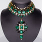 Kullattu TeräsSetti Vihreällä Emporia® Kristallilla ja Valkoisella Emporia® Kristallilla ( Kaulakoru+Korvakorut )