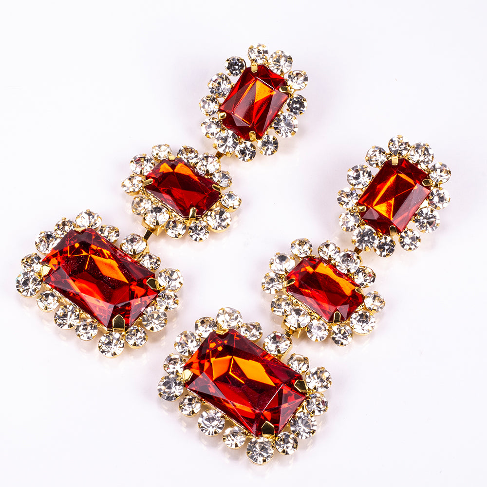 Kullattu TeräsSetti Punaisella Emporia® Kristallilla ja Valkoisella Emporia® Kristallilla ( Kaulakoru+Korvakorut ) 3 