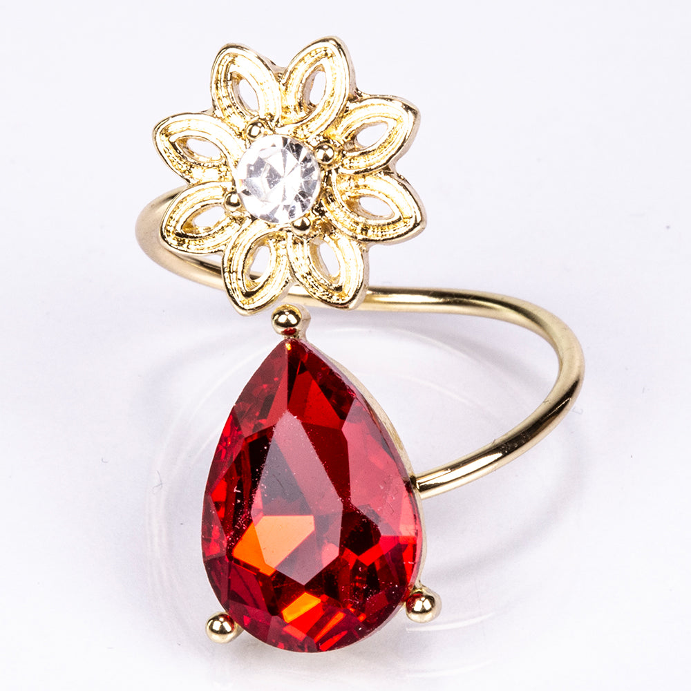 Kullattu TeräsSetti Punaisella Emporia® Kristallilla ja Valkoisella Emporia® Kristallilla ( Kaulakoru+Korvakorut ) 2 