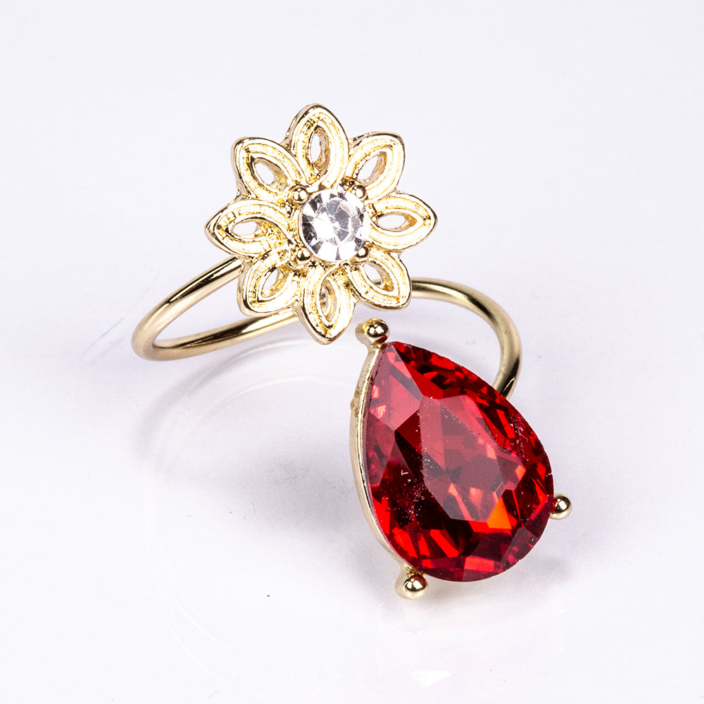 Kullattu TeräsSetti Punaisella Emporia® Kristallilla ja Valkoisella Emporia® Kristallilla ( Kaulakoru+Korvakorut )