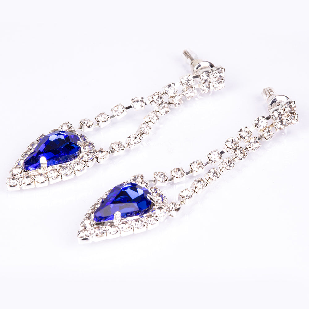 Kullattu TeräsSetti Sinisellä Emporia® Kristallilla ja Valkoisella Emporia® Kristallilla ( Kaulakoru+Korvakorut )