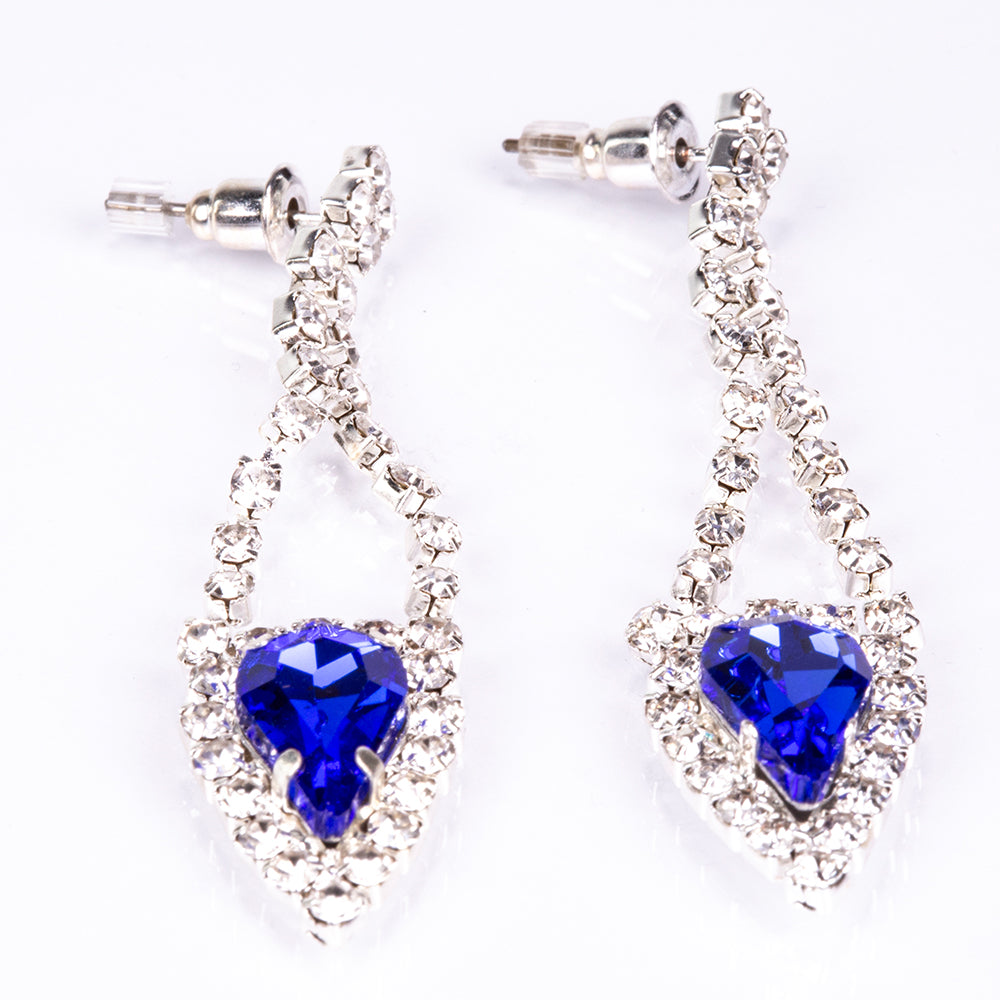 Kullattu TeräsSetti Sinisellä Emporia® Kristallilla ja Valkoisella Emporia® Kristallilla ( Kaulakoru+Korvakorut )